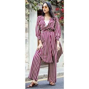 ZARA WOMAN Candy Cane Stripe Mix‎ Stripe Wrap Tunic Top - XS